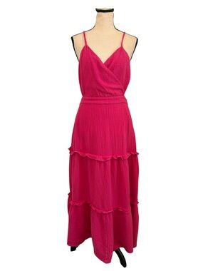 BTFL-life Pink Tiered Maxi Dress Cutout Back Boho Cottagecore Large